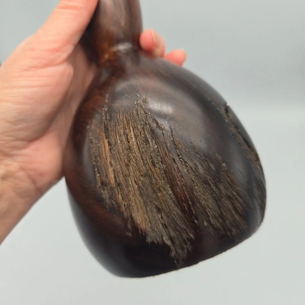 Vintage Hand Turned Ironwood Burl Wood Vase Live Edge Nice Patina 7